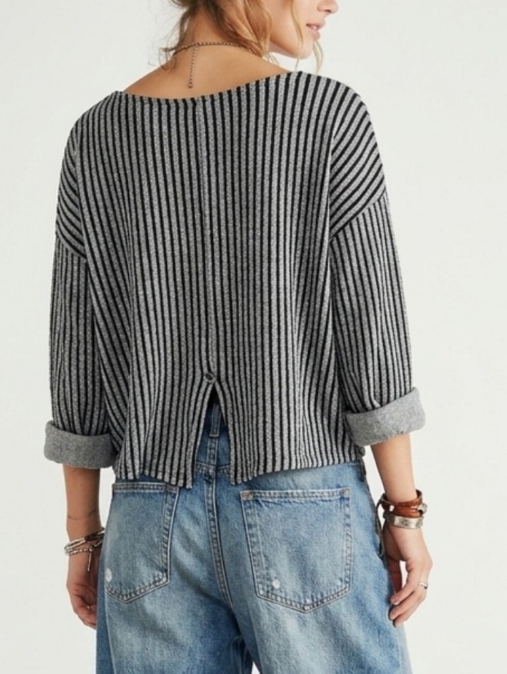 Textured Oversized Cropped Striped Boatneck Women’s Moroccan Sweater